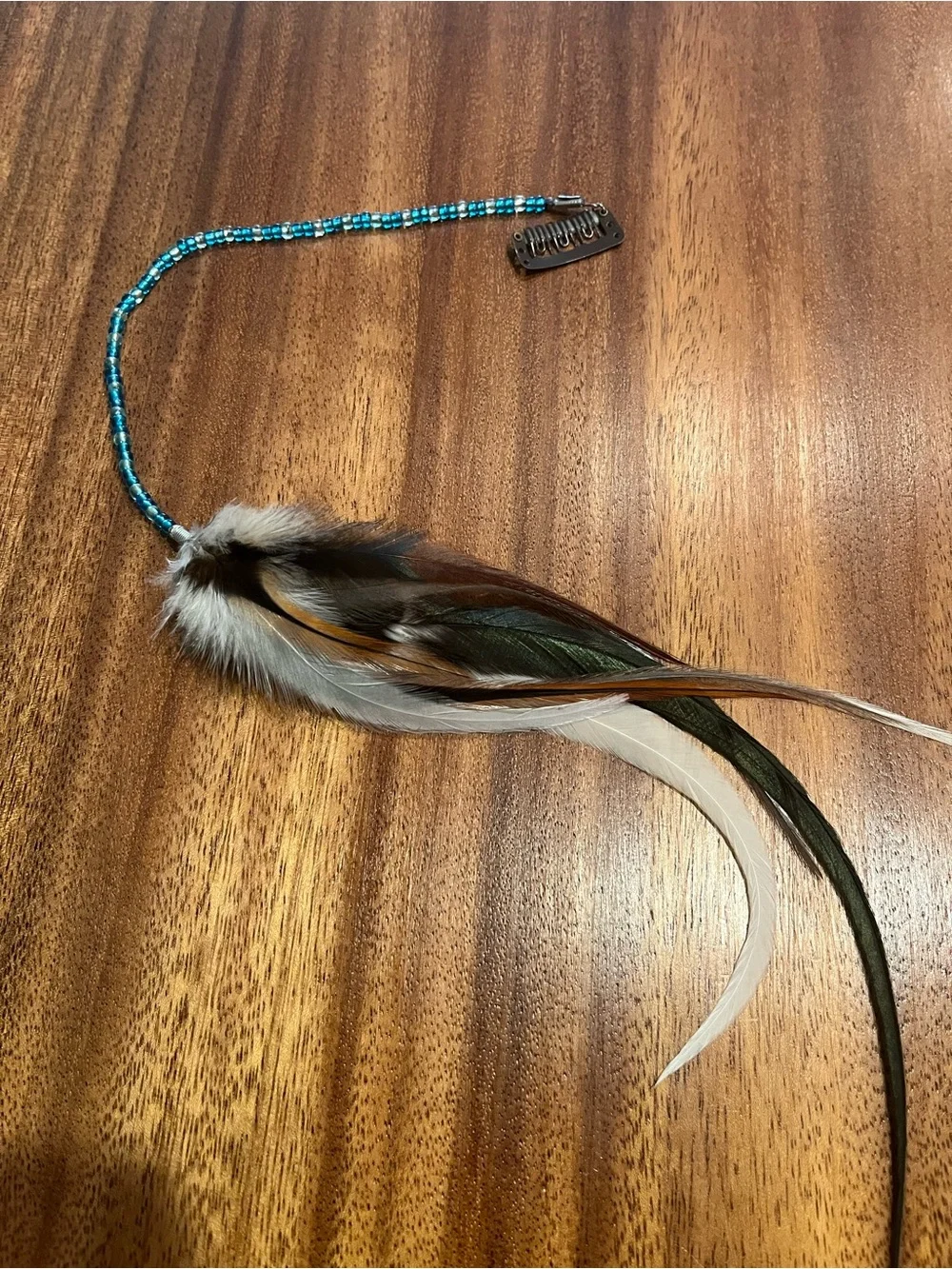 Feather Hair Extension with Turquoise Beads - Unbranded